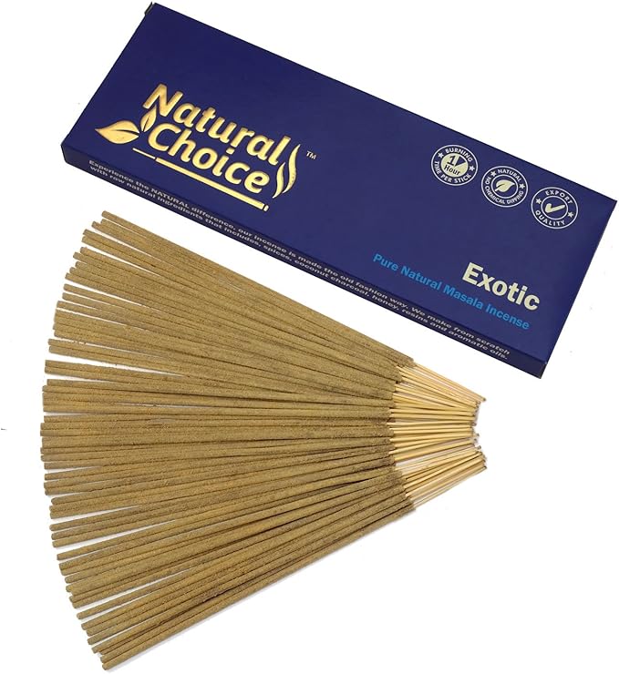 Natural Choice Incense Exotic Incense Sticks 100 Grams, Low Smoke Traditional Incense Sticks Made from Scratch, Never Dipped