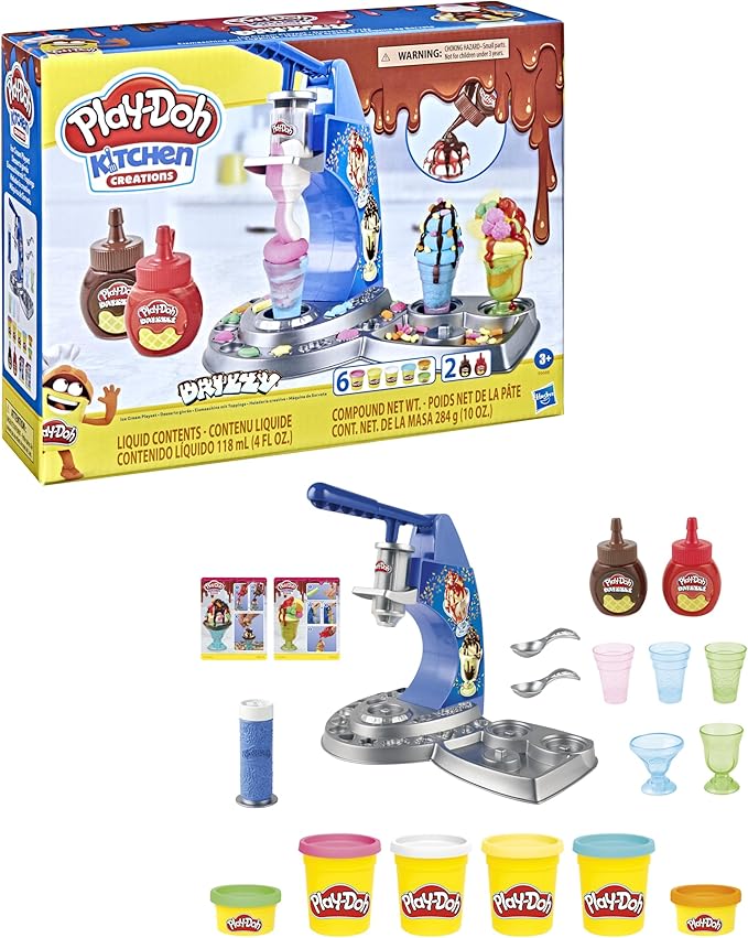 Play-Doh Kitchen Creations Drizzy Ice Cream Playset Featuring Drizzle Compound & 6 Non-toxic Colors