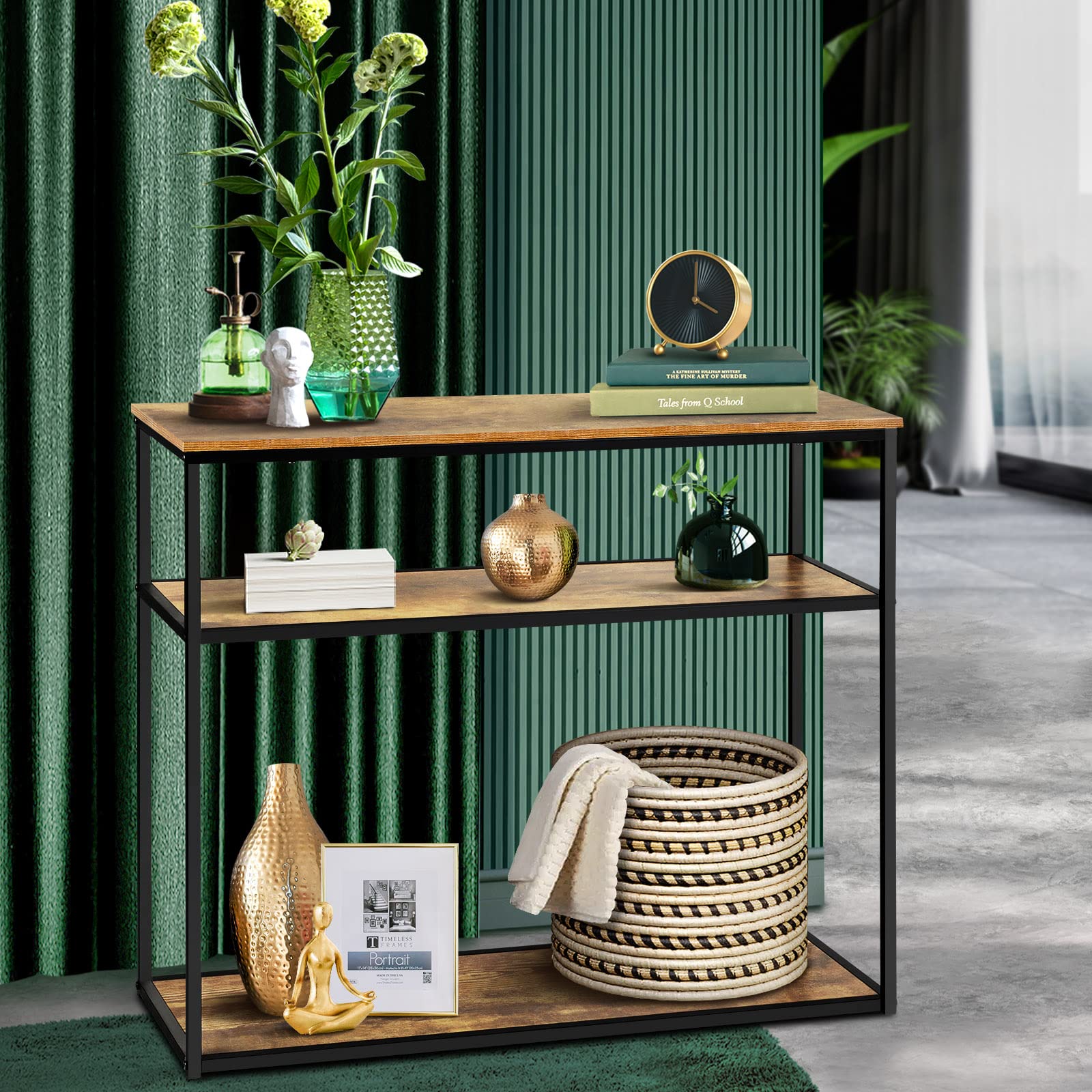 Oikiture Hall Console Table Metal Wooden Furniture