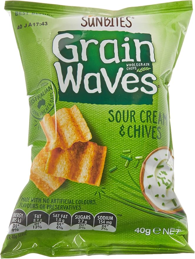 18 x Smiths Sunbites Grain Waves Sour Cream & Chives 40g - AfterPay & zipPay Available