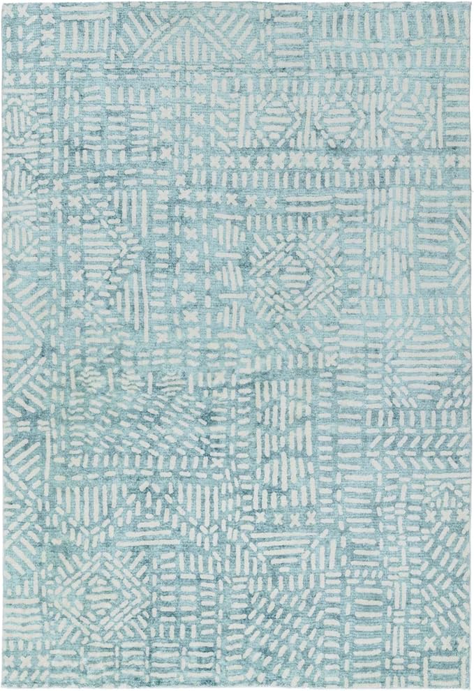 ASNI Blue and Ivory Tribal Washable Rug - 330cm x 240cm