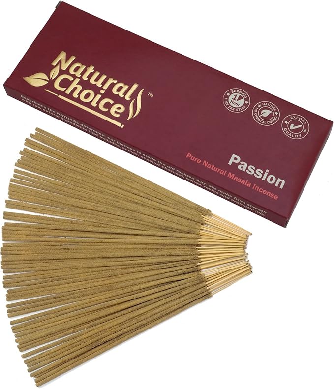 Natural Choice Incense Passion Incense Sticks 100 Grams, Low Smoke Traditional Incense Sticks Made from Scratch, Never Dipped