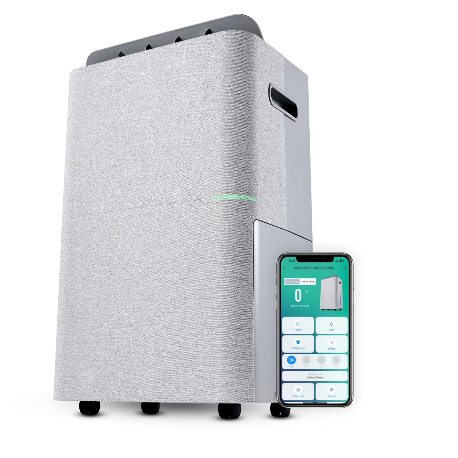 Ausclimate Medium 20L Smart Dehumidifier Stone Grey Fabric