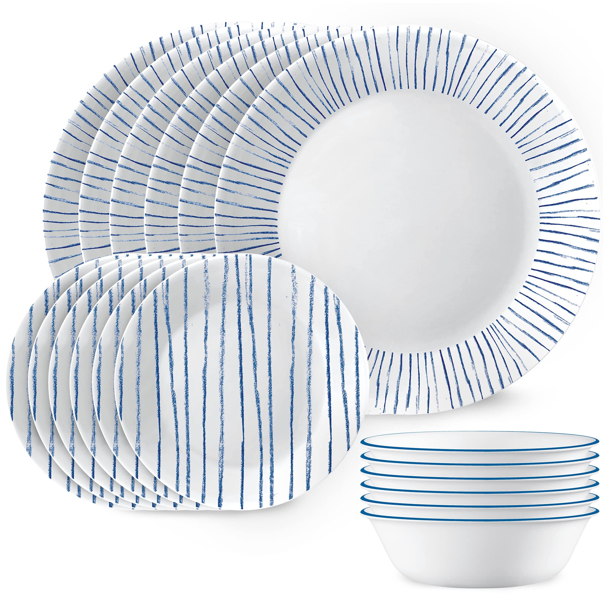 Corelle Nautical Stripes Dinnerware 18-Piece Set, White