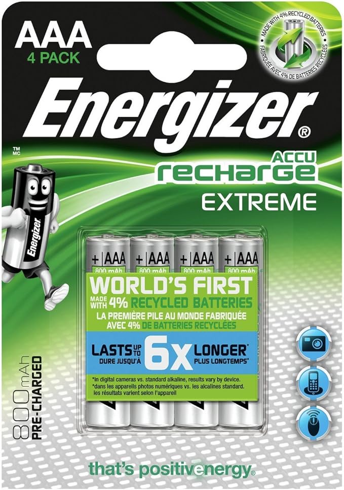 Energizer 800mAh AAA Extreme Rechargeable Batteries (Pack of 4)