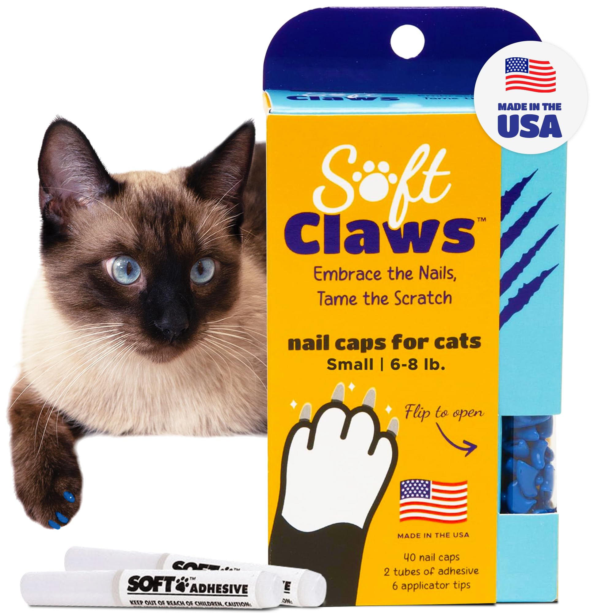 Soft Claws for Cats - CLS (Cleat Lock System), Size Small, Color Blue