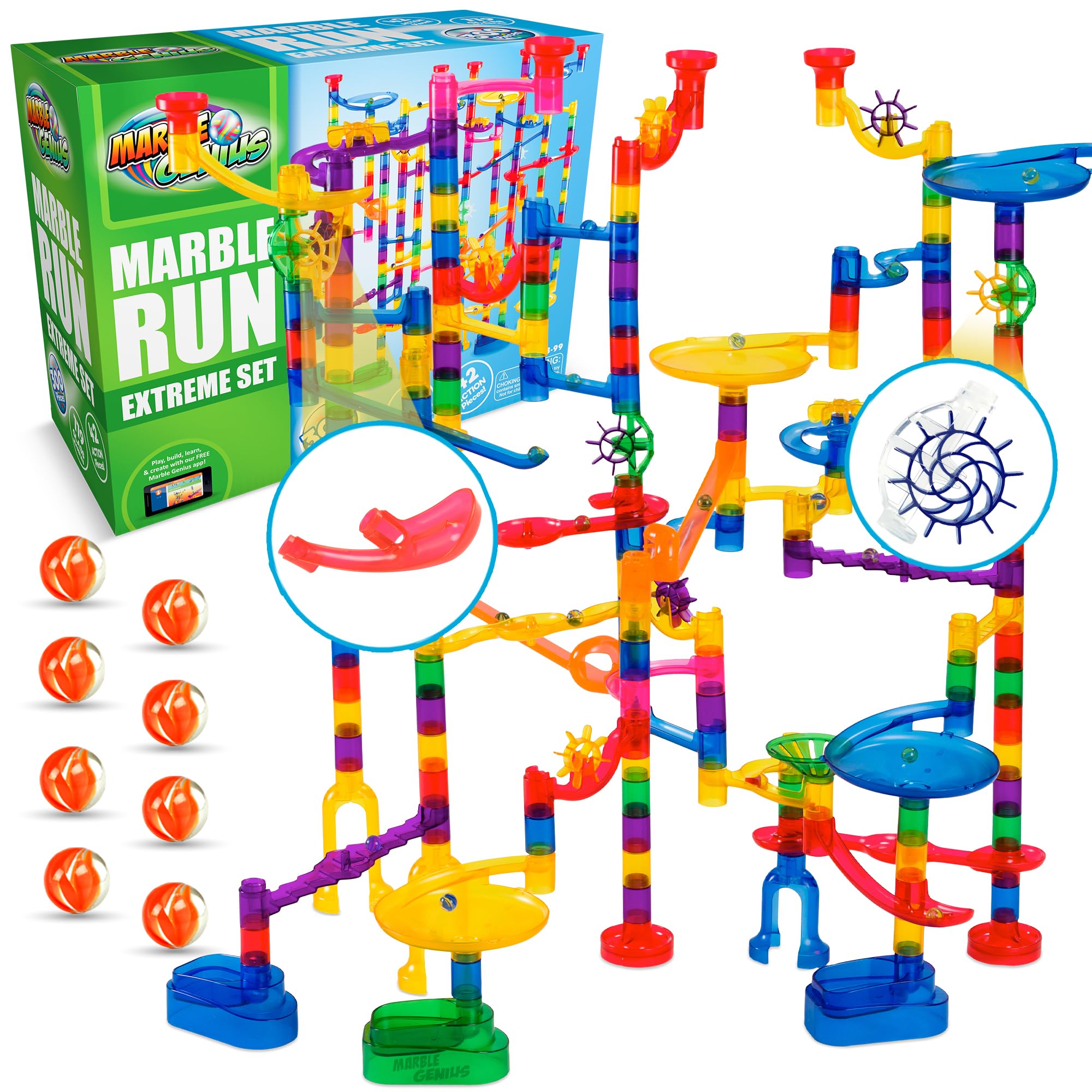 Marble Genius Marble Run Extreme Set - 300 Complete Pieces + Free Inst