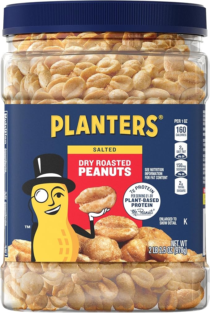 Planters Sea Salt Dry Roasted Peanuts (34.5 oz Canisters, Pack of 6)