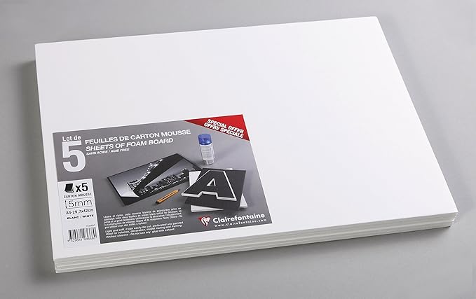 Clairefontaine A3 Foam Boards, 5 mm Thick, 5 Sheets, White