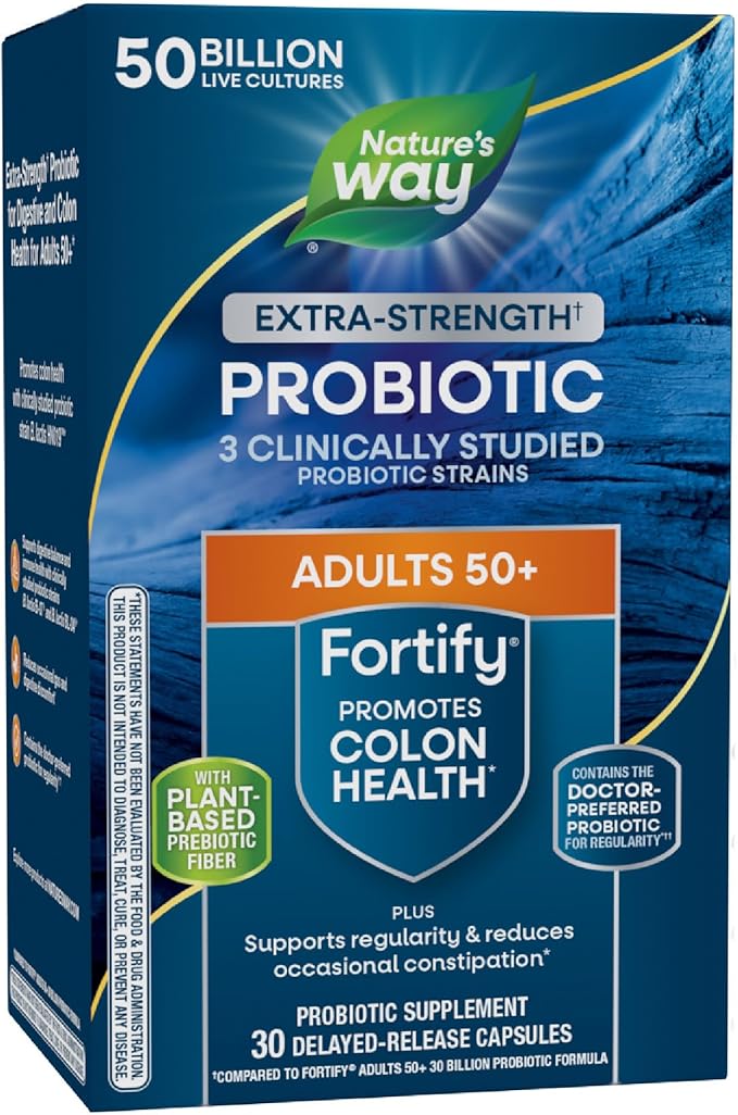 Nature’s Way Fortify Extra Strength 50+ Daily Probiotic 50 Billion Live Cultures 11 Strains Prebiotic 30 Capsules