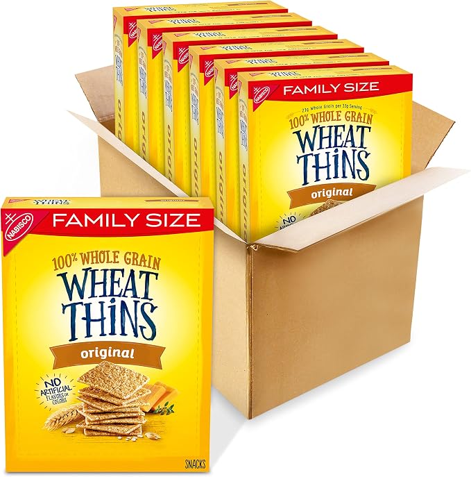 Wheat Thins Original Snacks, Whole Grain Wheat Crackers, Bulk Snack Crackers, Family Size, 6-14 oz Boxes