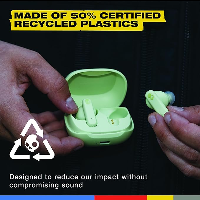 Skullcandy Smokin' Buds True Wireless Earbuds With Supreme Sound, 50% Renewable Plastics and Microphone, 20 Hours Battery, Bluetooth Earbuds For