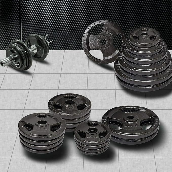 Total 50kg Olympic Rubber Coated Cast Iron Weight Plate - 2.5kg x 4+ 5kg x 4+ 10kg x 2