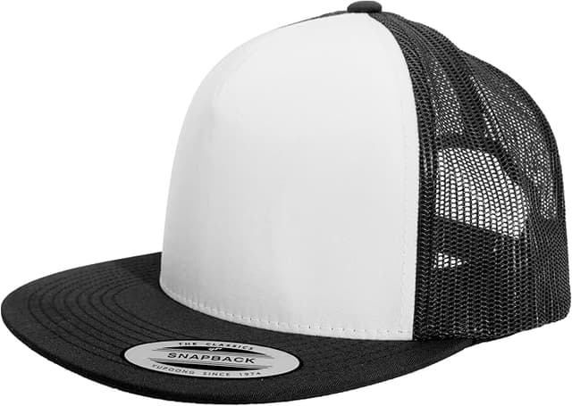 Flexfit Trucker 5-Panel Snapback Cap - Black / White