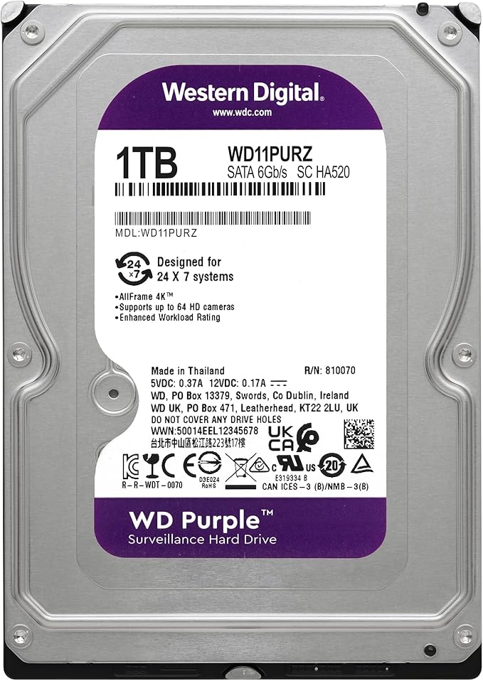 WD Purple 1TB SATA Surveillance Hard Drive