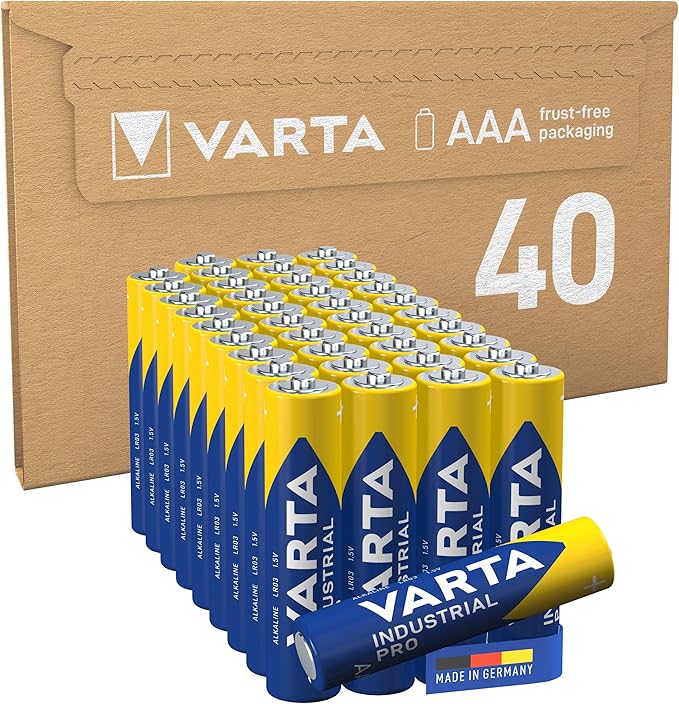 Varta Industrial Pro AAA Micro Alkaline Batteries LR03 - 40-Pack, Made in Germany, Environmentally-friendly Packaging