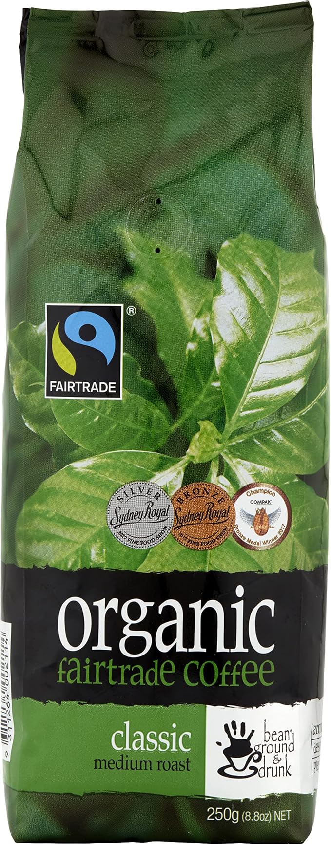 Bean Ground & Drunk Ground Coffee Organic Fairtrade Classic Roast 250g