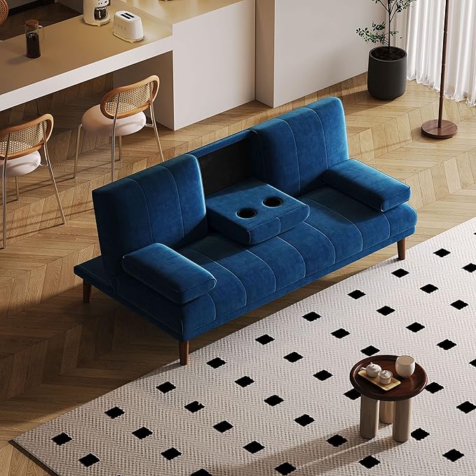 3 Seater Sofa Bed with Cup Holder Velvet Navy - AfterPay & zipPay Available