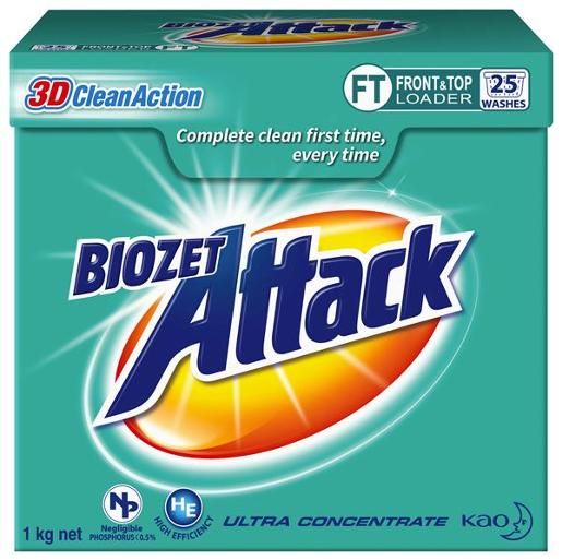 Biozet Attack Regular Laundry Powder Detergent, 1 Kilograms