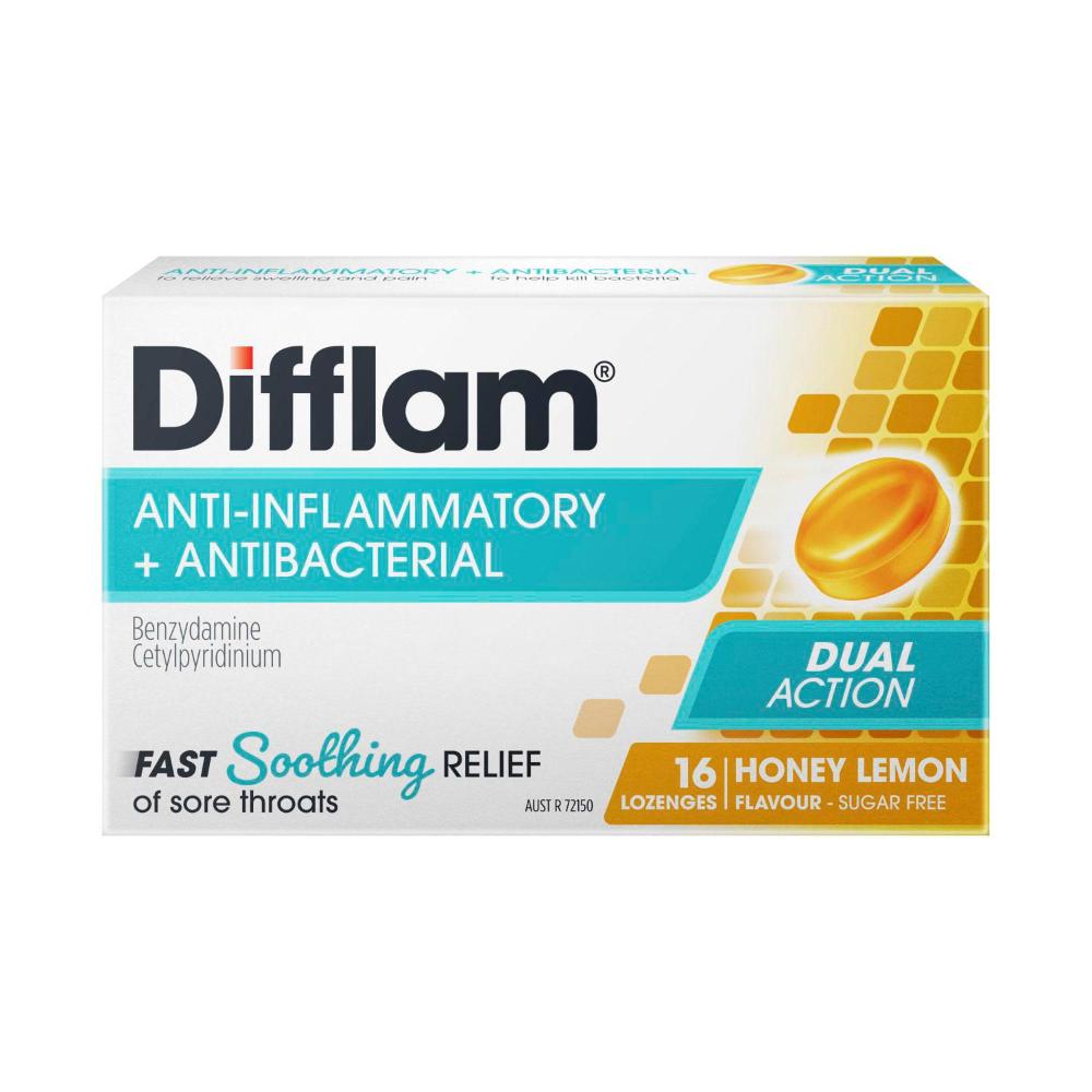 Difflam Sore Throat Lozenges Sugar Free Honey & Lemon 16