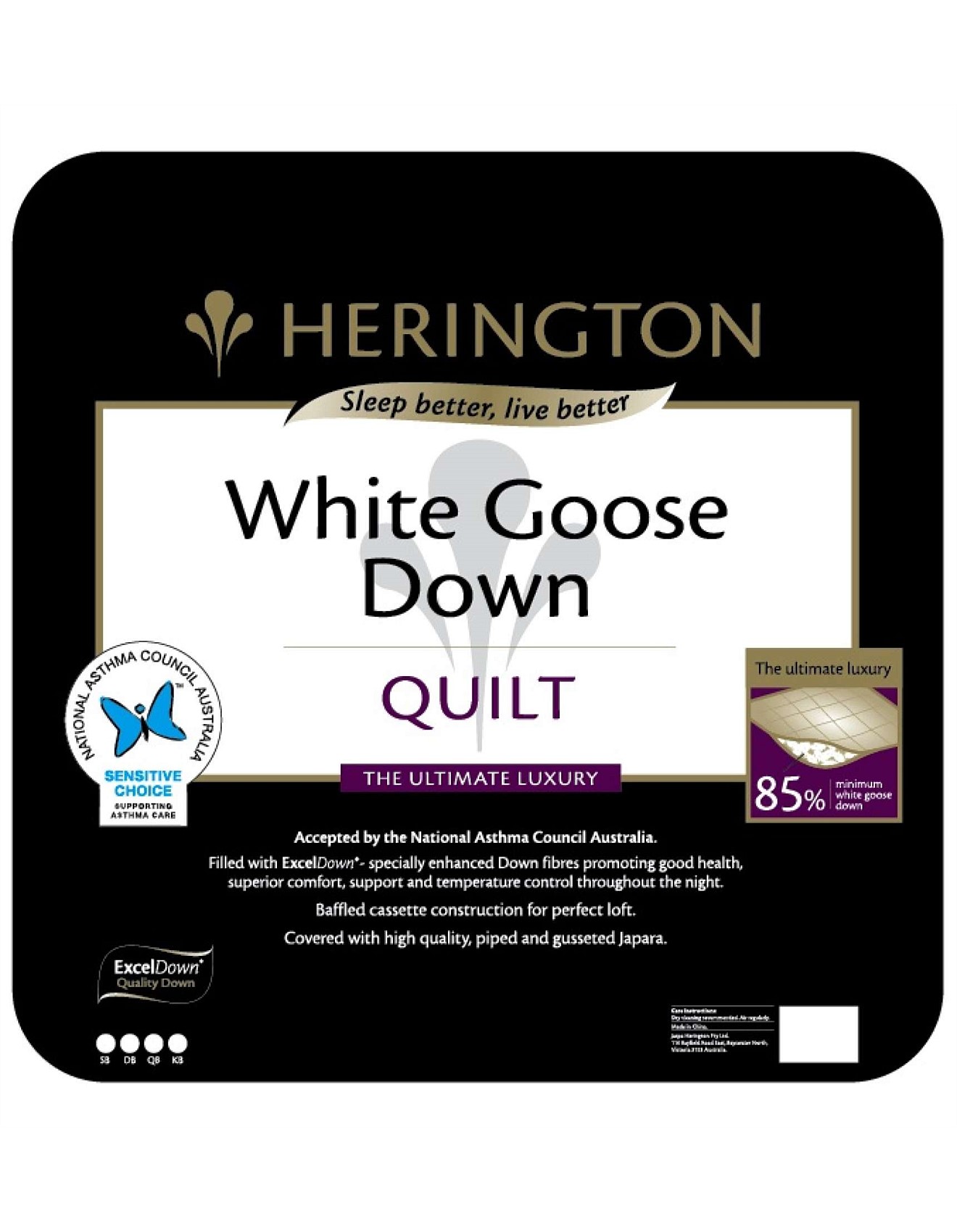 Herington Luxury White – 85% Goose Down Quilt Queen