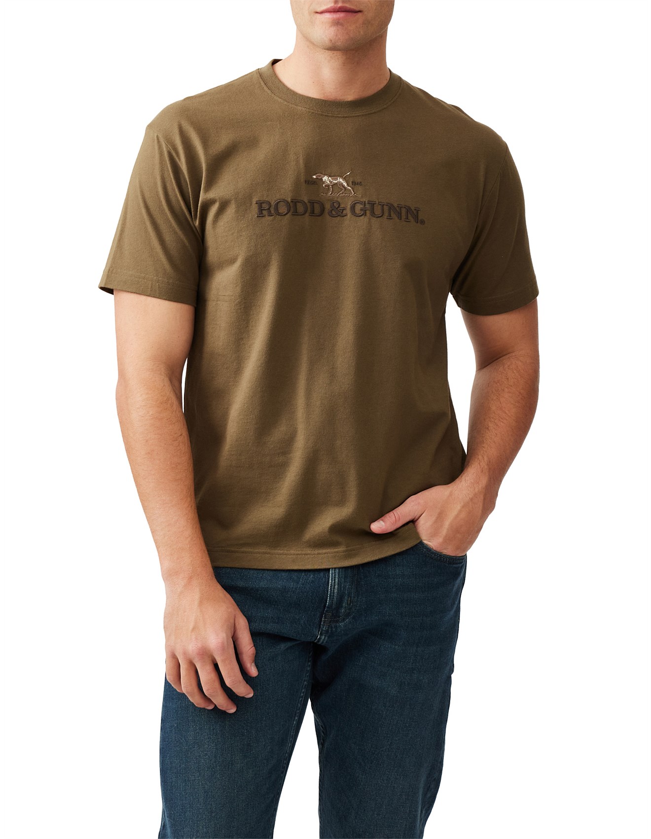 Rodd & Gunn The Peaks Logo Tee - in Olive, Size XL