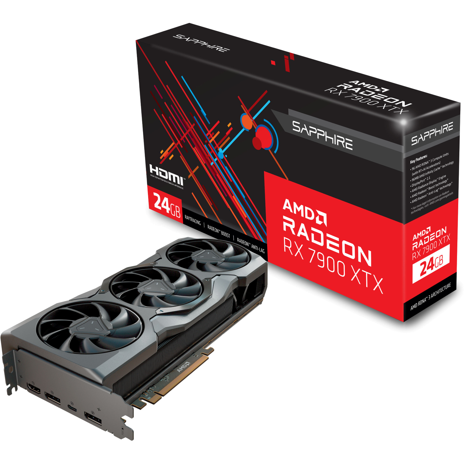 Sapphire 21322-01-20G AMD Radeon RX 7900 XTX Gaming Graphics Card with 24GB GDDR6, AMD RDNA 3