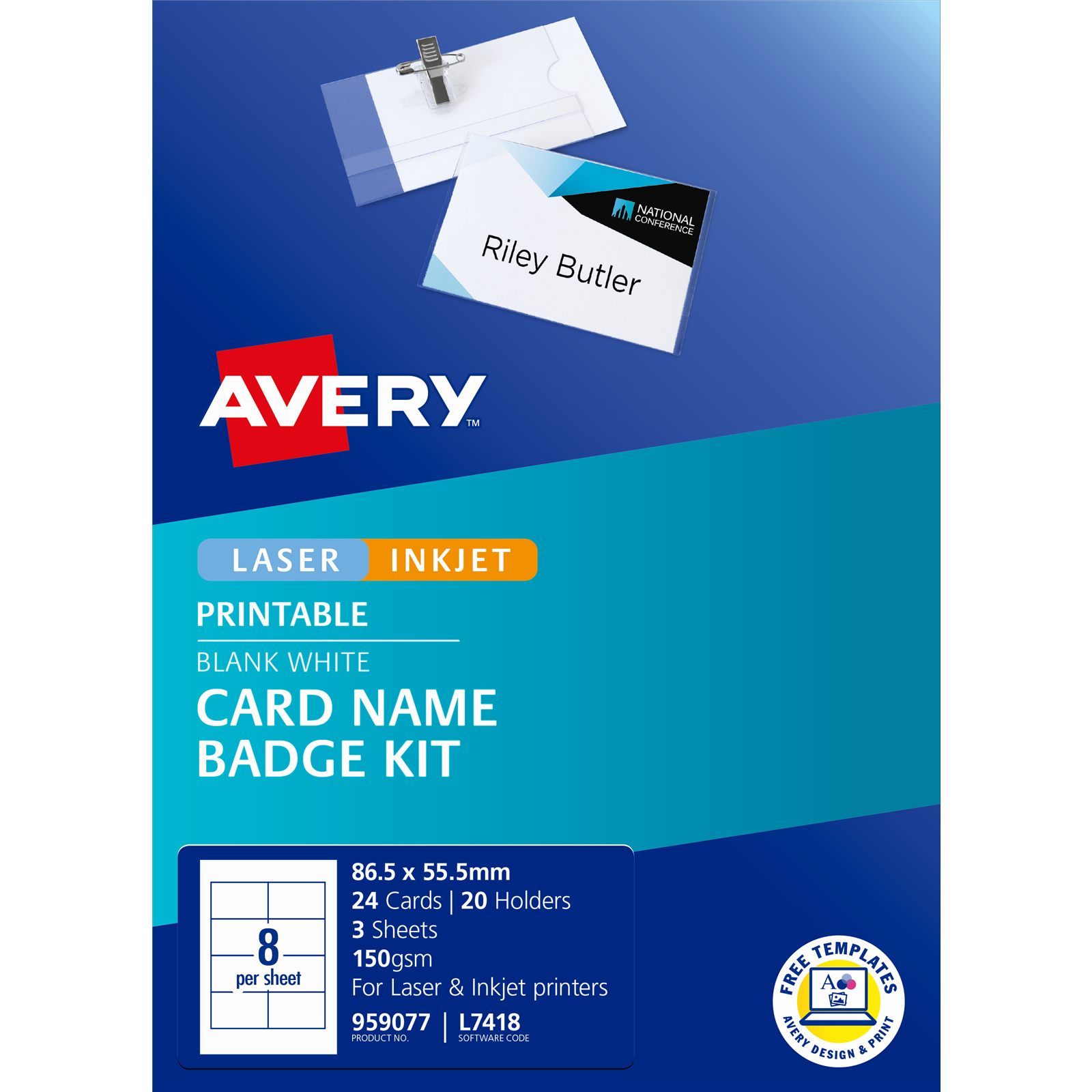Avery 959077 L7418K Name Badge Kit Microperforated 86.5 x 55.5mm White
