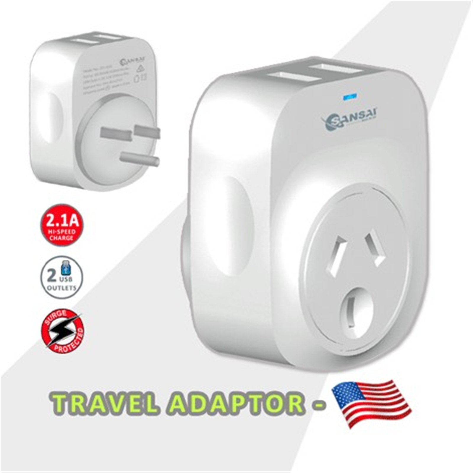 Sansai Travel Adaptor 2 x USB-USA (E)