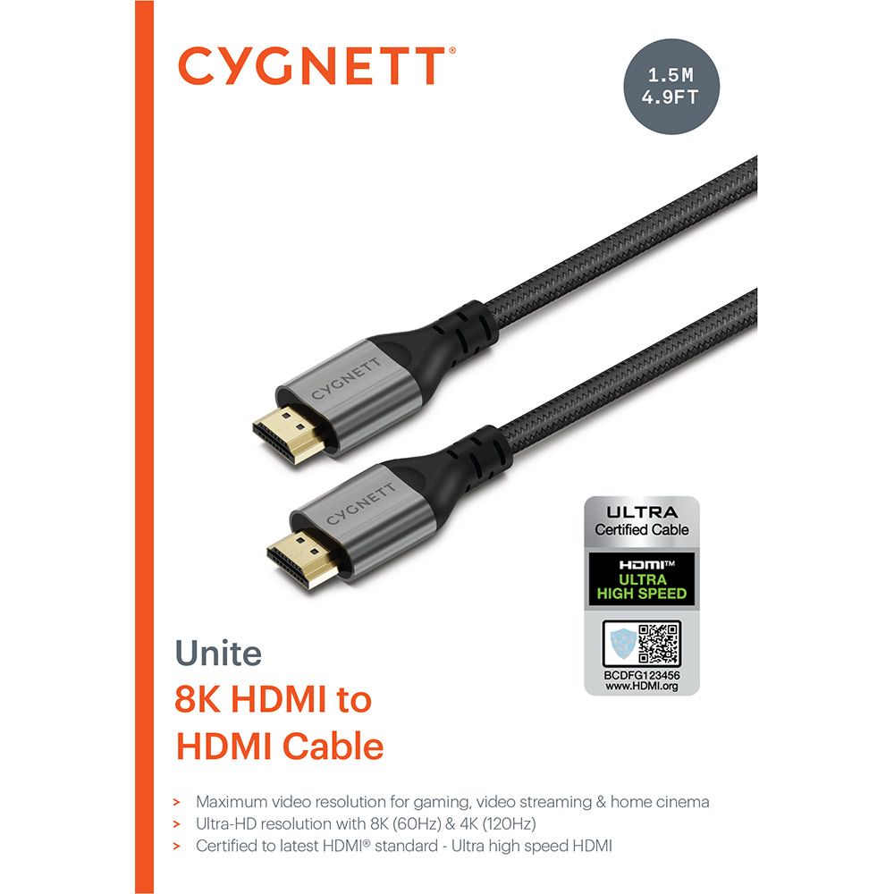 Cygnett Unite 8K HMDI To HDMI Cable - 1.5m