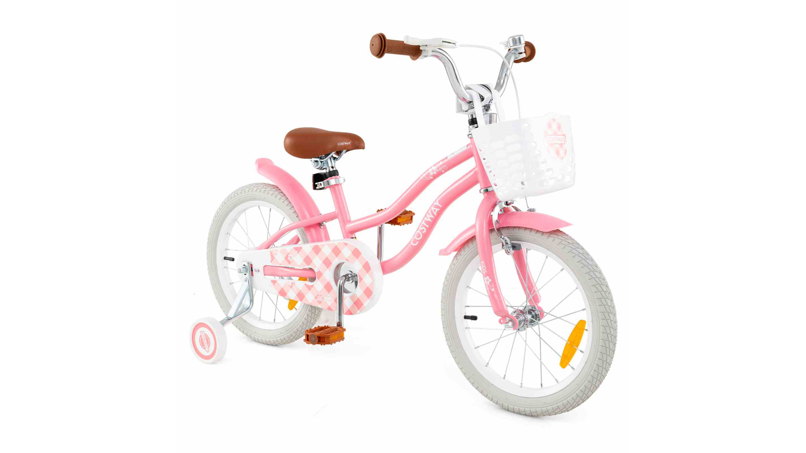 Costway 16" Kids Bike Bicycle Ride-On w/Training Wheels& Basket&Adjustable Handlebar Seat, Girls Beginner Pink