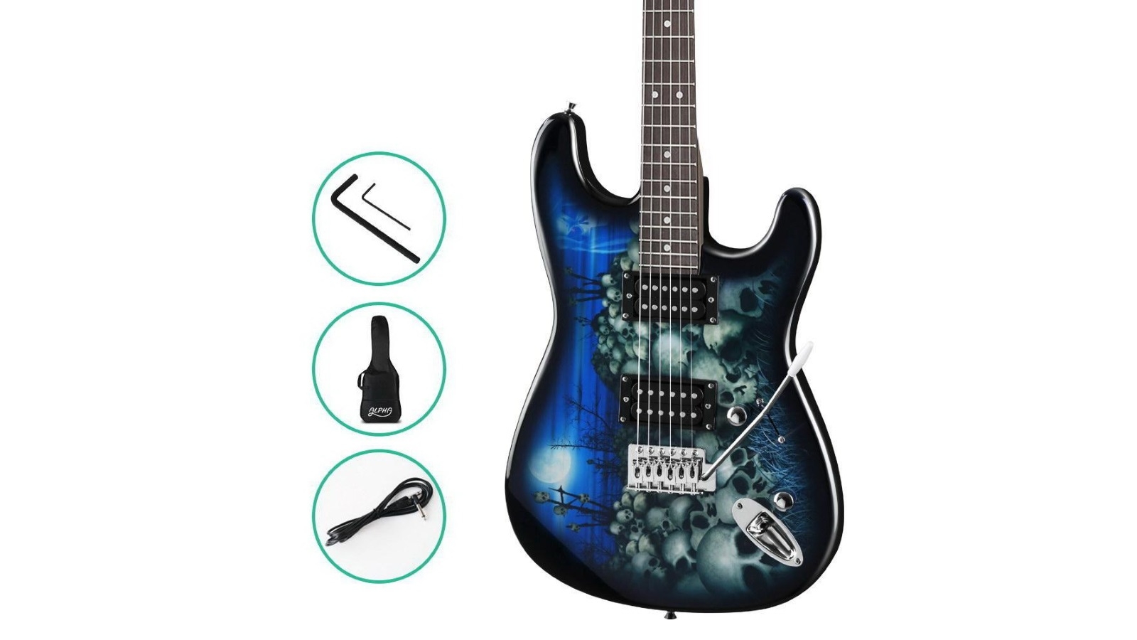 Alpha Electric Guitar Music String Instrument Rock Blue Carry Bag Steel