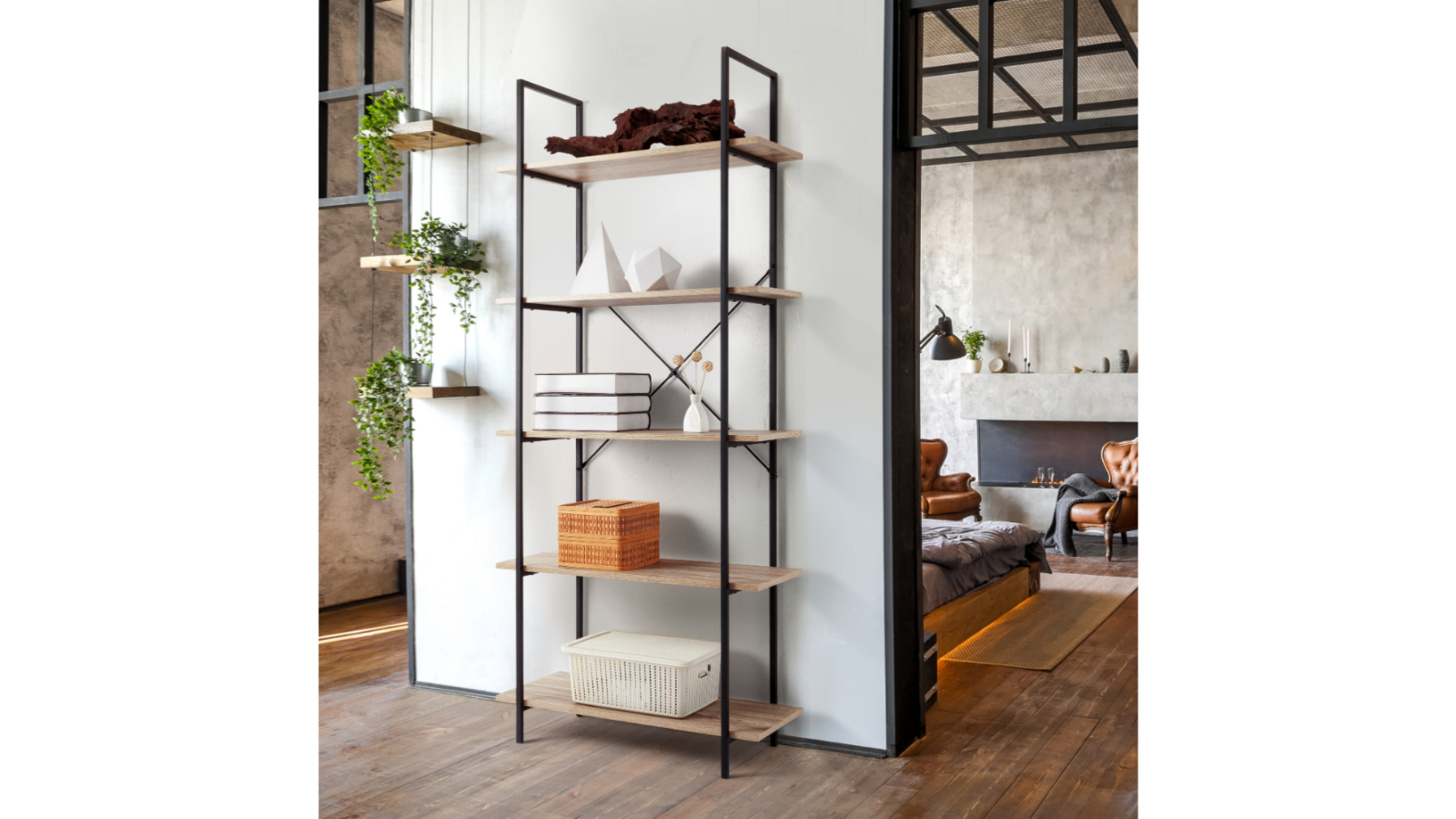 Save 5% - Hadley 5 Tier Bookshelf, Large in Black