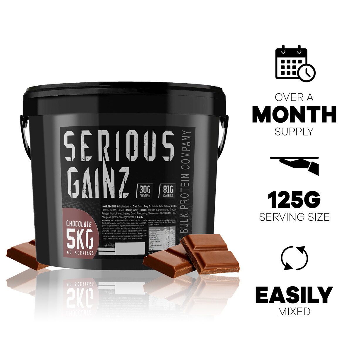 The Bulk Protein Company, Serious Gainz - Whey Protein Powder - Weight Gain, Mass Gainer - 30g Protein Powders (Chocolate, 5kg)