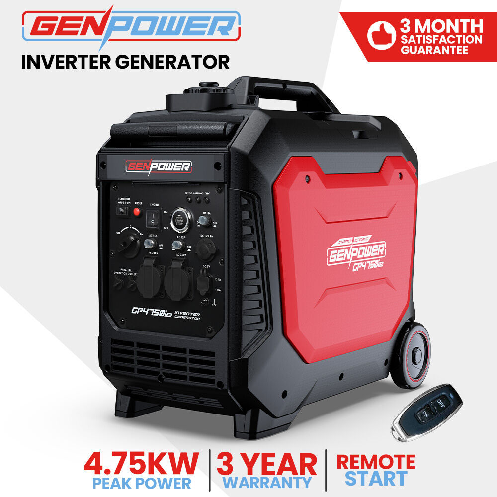GENPOWER Inverter Generator 4500W Peak Pure Sine Portable Camping Petrol Rated