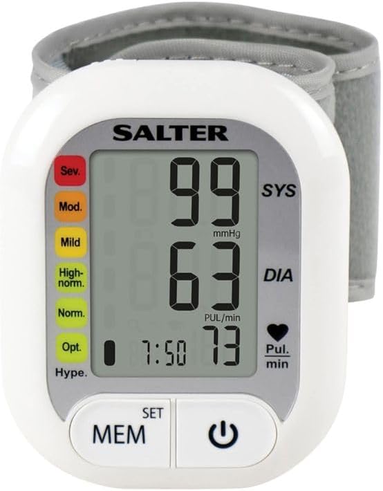 Salter BPW-9101-GB Automatic Wrist Blood Pressure Monitor, Single User 60 Memories, Compact and Portable, Irregular Heartbeat Detection, One Button M