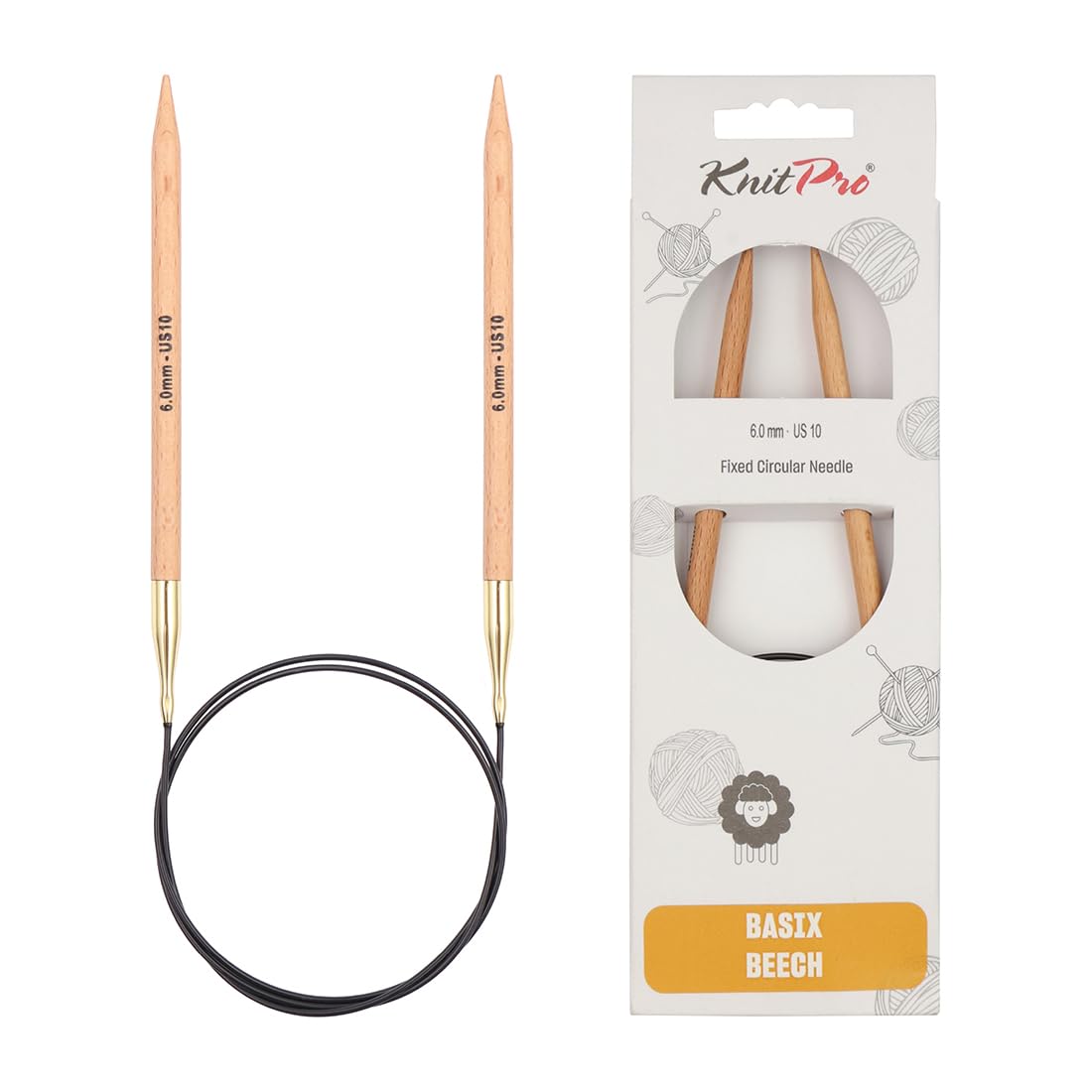 KnitPro Basix Birch Fixed Circular Needles 6.00mm / 80cm