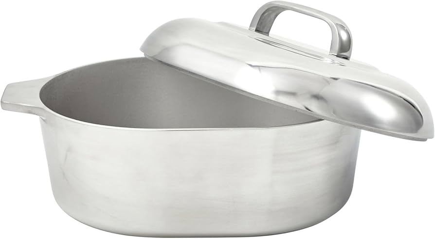IMUSA USA Heavy Duty Cajun Oval Cast Aluminum Roaster 13", Silver