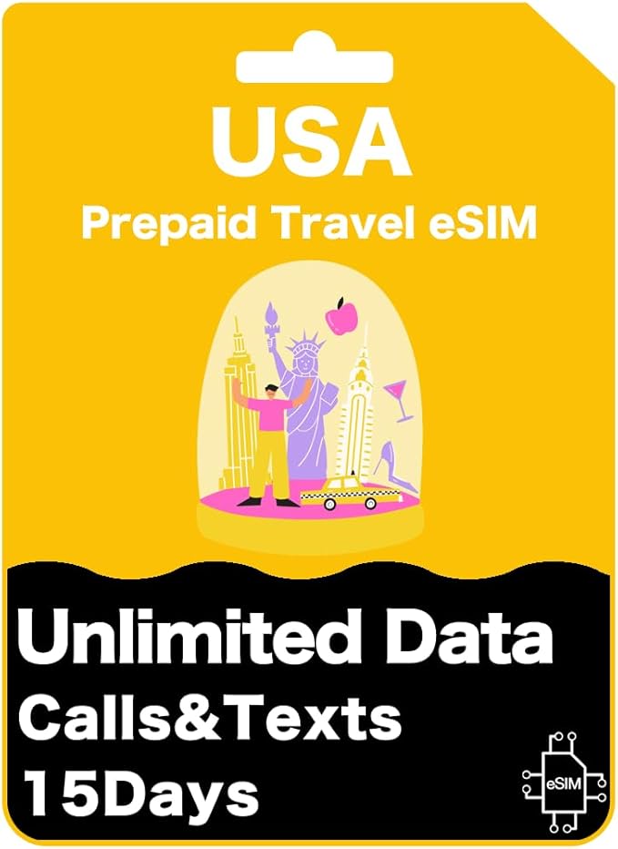 USA & Hawaii Prepaid Travel eSIM Card-T Mobile Unlimited Data - 15 Days