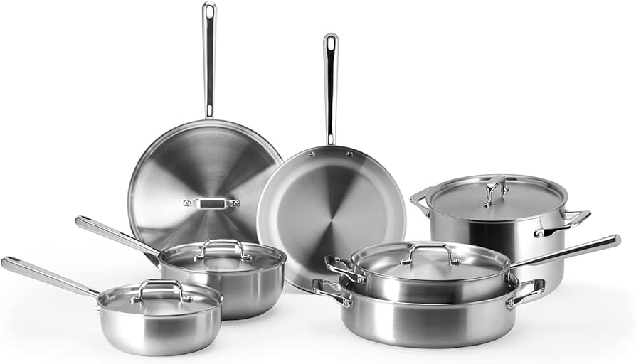 Misen Stainless Steel Pots and Pans Set - Stainless Steel Cookware Set - 5 Piece Starter Kitchen Cookware Sets