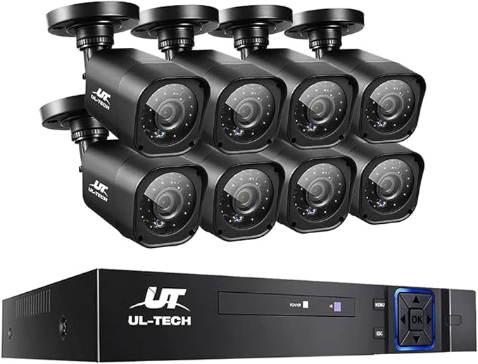 UL-tech 8CH 5 in 1 DVR CCTV Security System Video Recorder /w 8 Cameras 1080P HDMI Black
