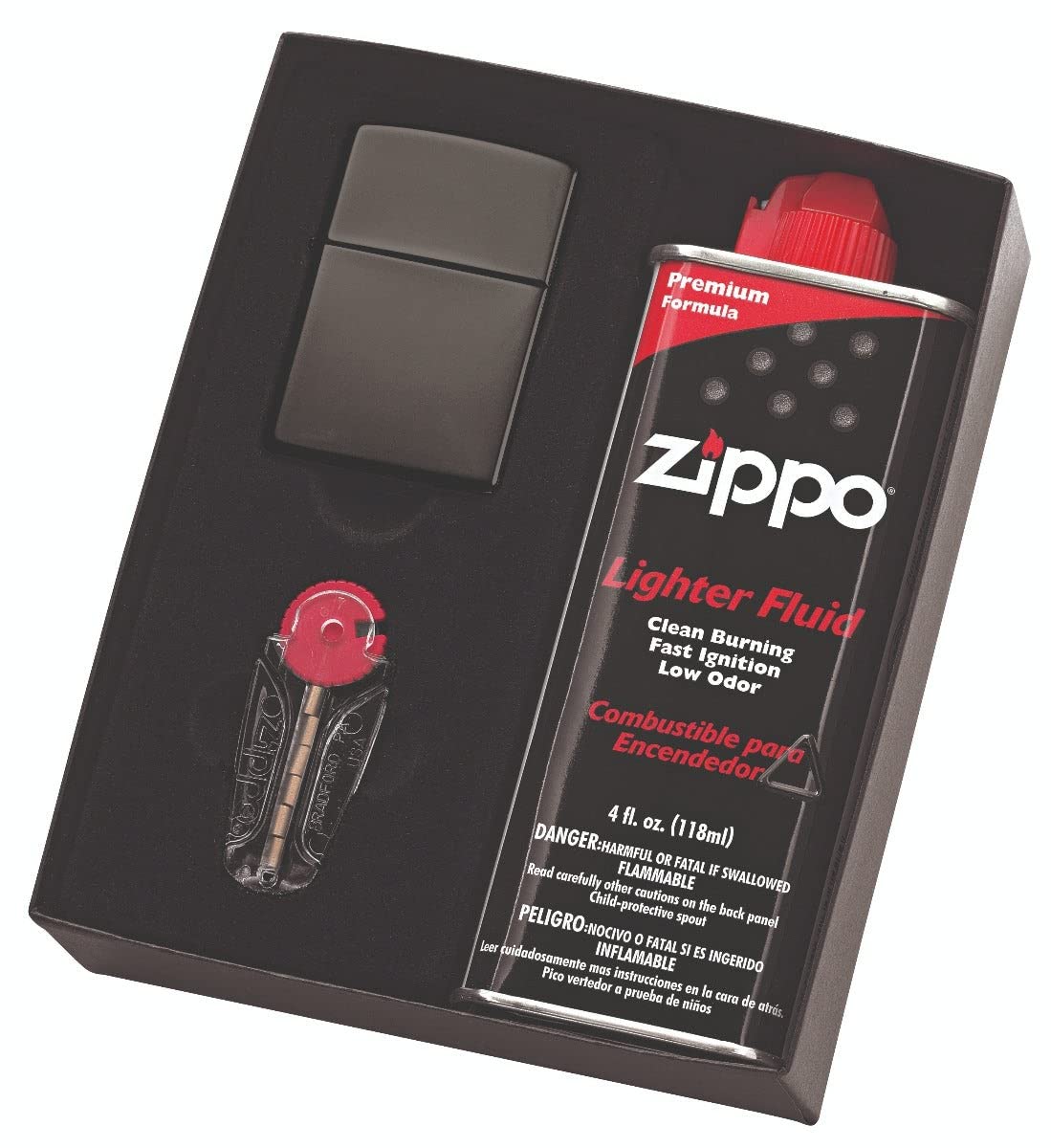 Zippo Black Ice Lighter With Fluid and Flints, Gift Set