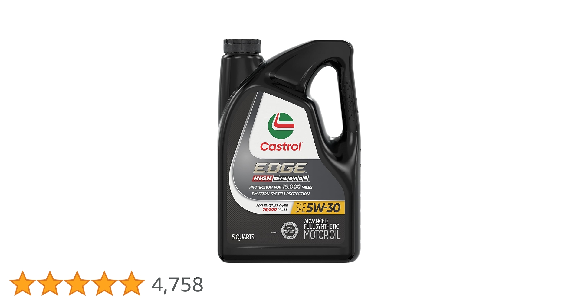 Castrol Edge High Mileage 5W-30 Full Synthetic Motor Oil, 4.7L
