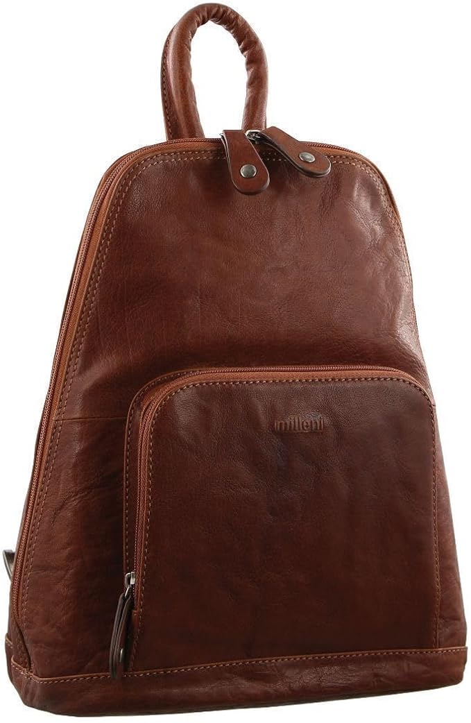 Milleni Ladies Nappa Leather Twin Zip Backpack / Black