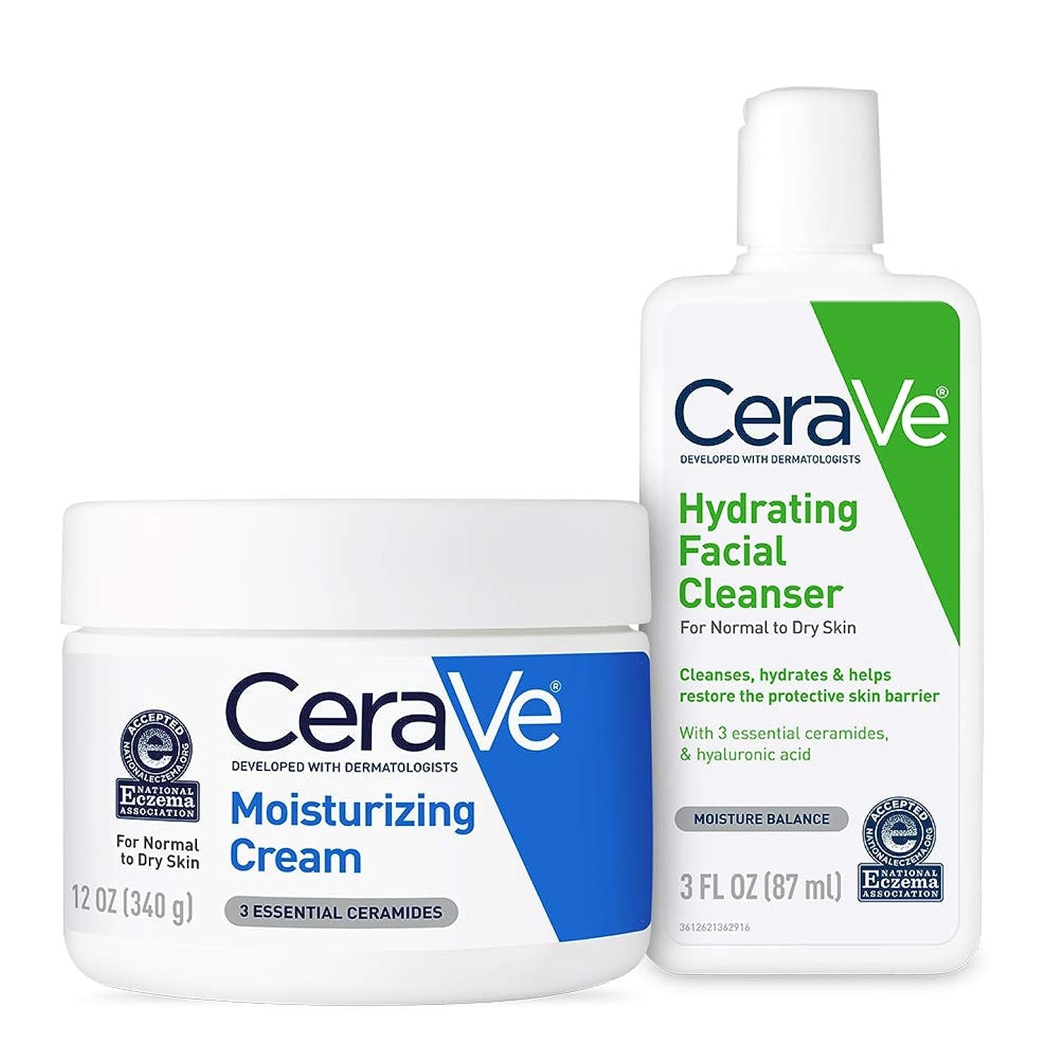 CeraVe Moisturizing Cream and Hydrating Face Wash Trial Combo 12oz Cream + 3oz Travel Size Cleanser