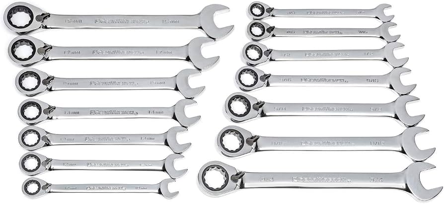 GearWrench 14 Piece 12 Point Reversible Ratcheting Combination Wrench Set - Metric/SAE 85142 by Total Tools