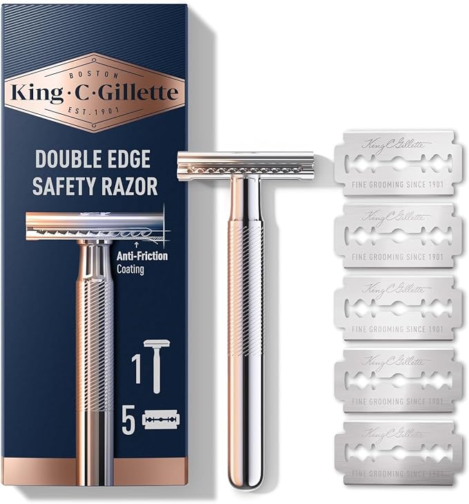 King C. Gillette Double Edge Safety Razor Chrome Plated Handle With 5