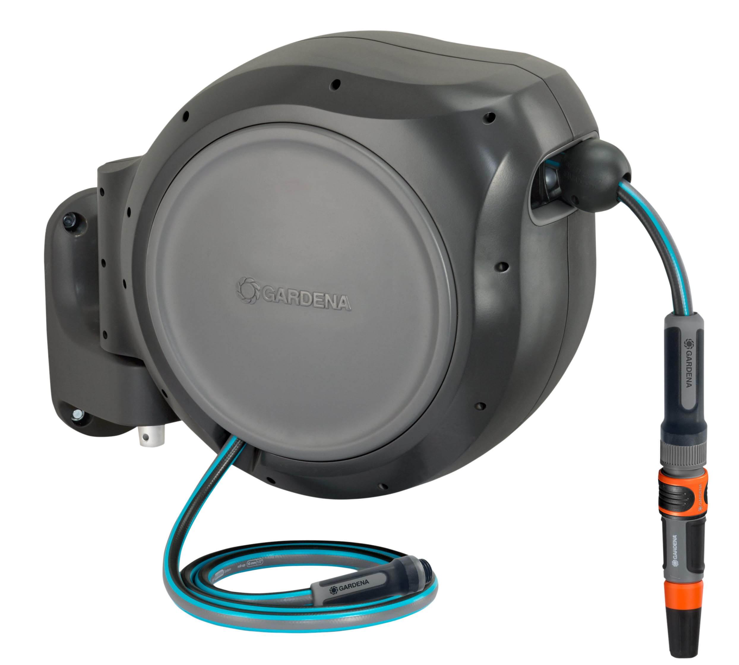 Gardena 8040 50 Foot Wall Mounted Retractable Reel with Hose Guide, Ft, Grey