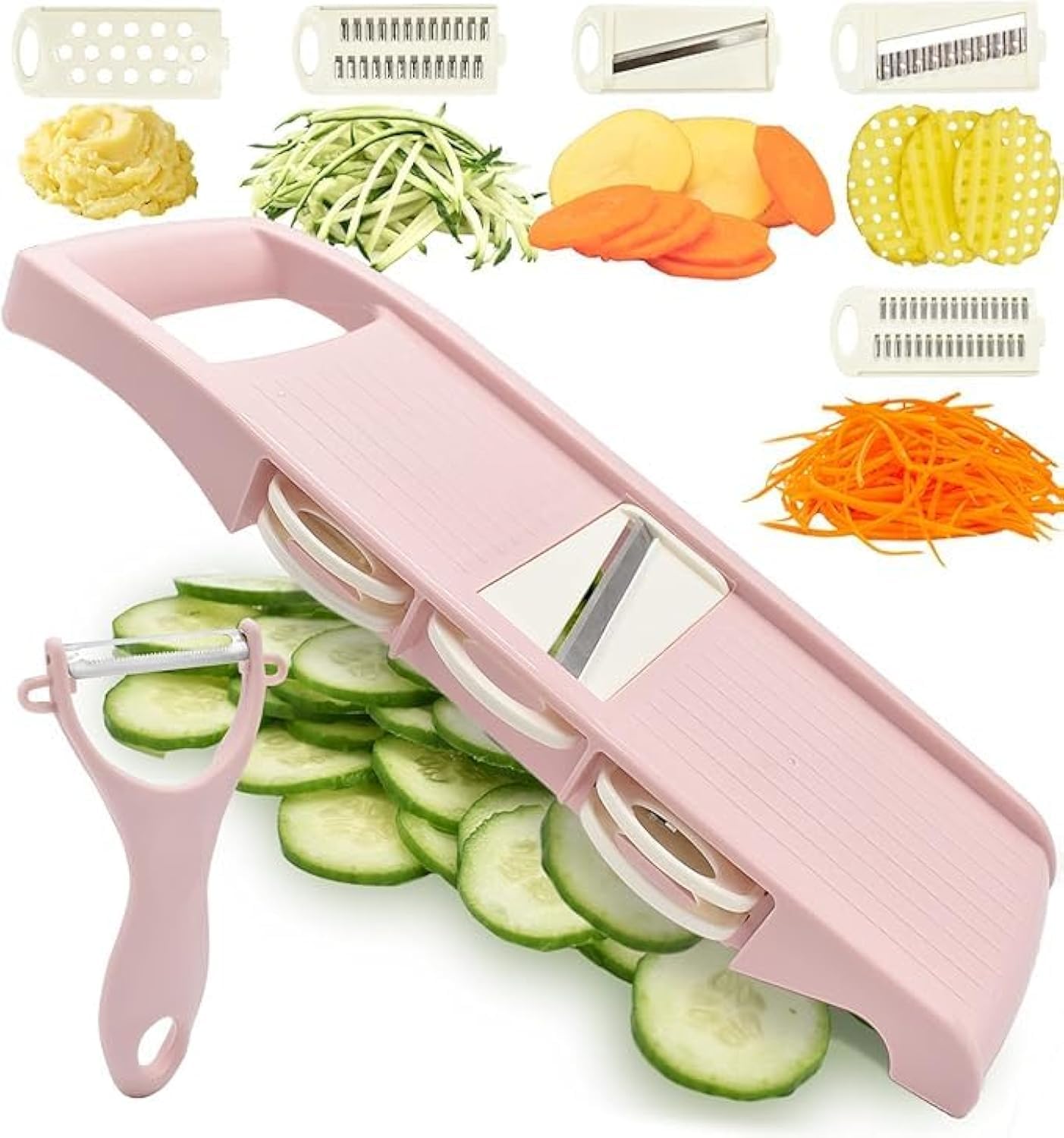 NACOLUS Mandoline Slicer for Kitchen Slicer Vegetable Cutter 5 in 1 Veggie Slicer Potato Slicer Waffle Fry Cutter Hot Swap Mandolin with Peeler for