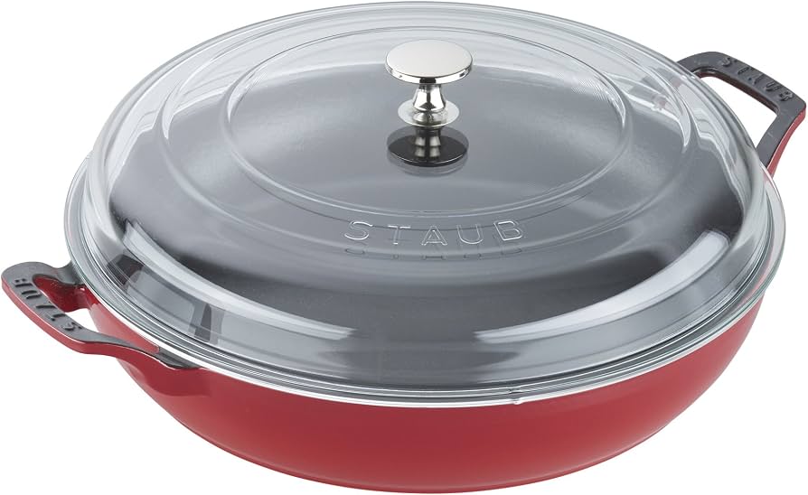 Staub 14813006 Braiser With Glass Lid, 3.5-Qt, Cherry